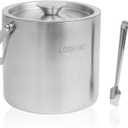 3L Stainless Steel Ice Bucket with Lid and Tongs - Double Wall Insulated Wine & Champagne Chiller for Parties, Home Bar, Cocktails - Includes Meltwater Strainer (Silver)