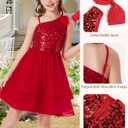 GRACE KARIN Girls Party Sequin Formal Dress 7-14Y Birthday Dance Graduation Sparkly Pageant Dresses Wedding Flower Girl Dress (Red, 10Y)