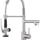 Qomolangma Commercial Kitchen Sink Faucet with Pull Down Sprayer, High Arch Spring Stainless Steel Single Handle Kitchen Faucets with Sprayer, with Deck Plate, Brushed Nickel