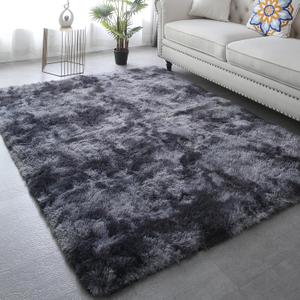 Grey Fluffy Area Rug 5x7 - Ultra Soft Shag Plush Rugs for Bedroom Living Room, Indoor Non-Slip Modern Nursery Faux Fur Floor Carpet for Kids Room,Tie-Dyed Dark Gray,
