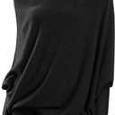 Imily Bela Batwing Boat Neck Sweaters for Women Spring Long Sleeve Soft Knit Loose Baggy Pullover Jumper Top (Large, Black)