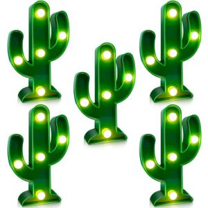 TURNMEON 5 Piece Cactus Decor LED Cactus Night Light, Fiesta Mexican Party Decor, Green Cute Table Lamps for Kid's Room, Bedroom Home Decor (4.72 x 2.76 Inch)