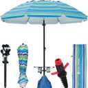 HOMEDEMO 8FT Large Beach Umbrella with Weight Bag & Sand Anchor, Outdoor Umbrellas with Adjustable Aluminum Pole and Table, Heavy Duty Windproof & UPF 50+