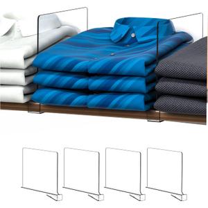 Cq Acrylic Shelf Dividers for Closet Organization - 4 Pack Clear Closet Shelf Organizer for Wood Shelves,Handbag,Bag,Towel,Sweater,Purse Organizer,8 Tall Plastic Vertical Shelf Separators for T Shirt