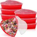 Hushee 6 Pcs Valentine's Day Heart Containers Plastic Food Storage Containers with Lids Heart Shaped Box Disposable Dessert Lunch Box for Valentines Restaurant Fruit Vegetable, 16.9 Oz/ 500 ml