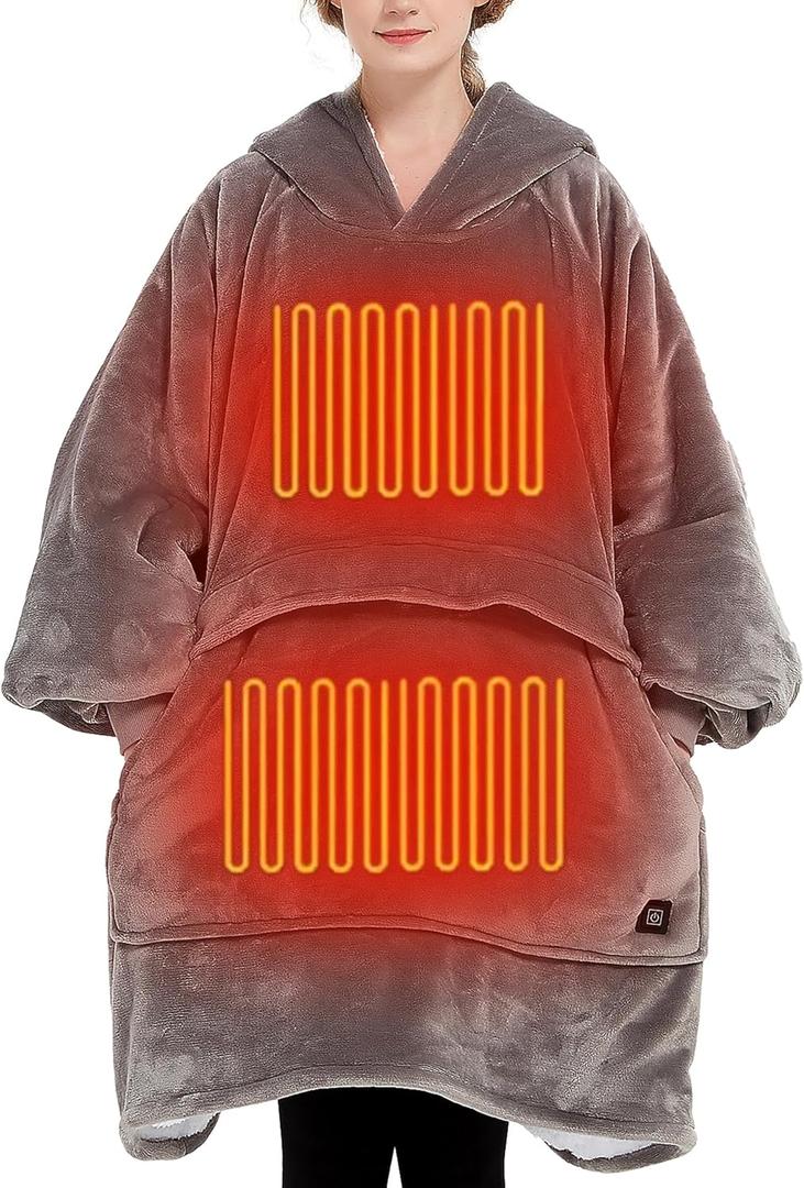 KFUBUO Heated Electric Wearable Blanket Throw Battery Operated Portable USB Cordless Outdoor Hoodie Sweatshirt