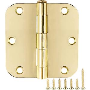 18 Pack Interior Door Hinges Polished Brass 3.5 inch X 3-1/2" 5/8 Radius,3 ½"Gold Round Standard Hinge for Single Doors DIY Assembly Bi-fold Table Hardware Kit House Accessories Home Eseentials