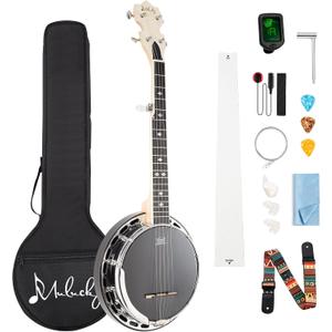 Mulucky 28-inch 5-string MINI Banjo, Portable Travel Banjo Maple Body + REMO Head, with bag, tuner, picks, etc. for Beginners