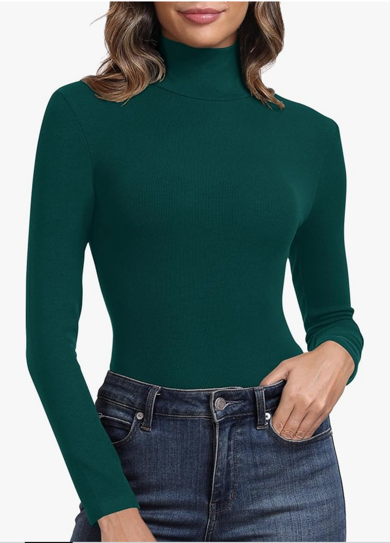 PALINDA Women's Ribbed Turtleneck Fitted Long Sleeve Shirts Basic Thermal Layering Tops Size S