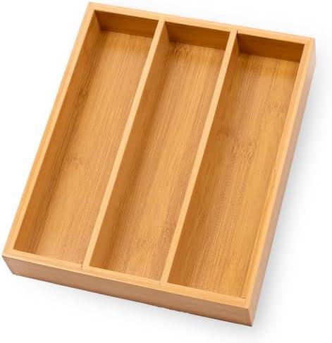 Fibogollo Silverware Organizer Bamboo Kitchen Drawer Organizer Kitchen Utensil Organizers, Flatware Organizer Tray for Flatware, Utensils(Natural), Pack 2