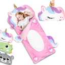 Primlect Kids Sleeping Bag with Pillow, Larger Toddler Nap Mat, Plush Slumber Bag for Boys Girls Daycare Preschool Kindergarten Birthday Gift Travel Sleepover Ages 3-6 Years (Pink Unicorn)
