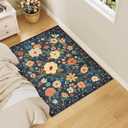 DUKINO 3x4 Area Rug, Lightweight Non Slip Washable Floral Rug, Indoor Low Pile & Non-Shedding Boho Design Carpets for Bedroom, Kitchen, Dining Room, Navy Blue