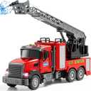 Kids Fire Truck Toy Friction Powered Fire Rescue Truck Vehicle Toy with Lights and Sirens Sounds, Water Pump, Ladder, Gifts for 3 4 5 6 7 8 Years Old Boys Girls