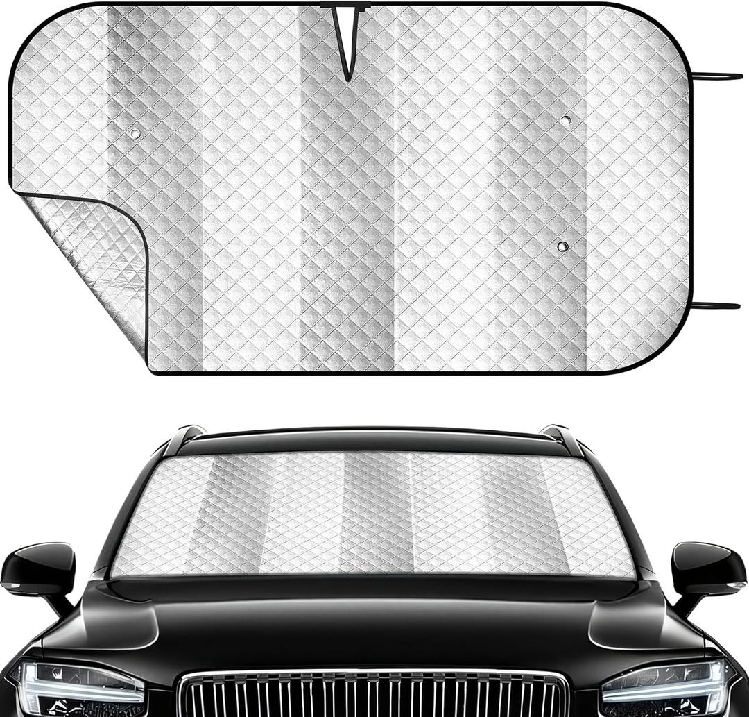 Windshield Sun Shade Car Sun Shade, Folding Car Shades for Front Windows, Blocks UV Rays Sun Visor Protector for Truck SUV Van, Keeps Vehicle Cool - Silver (55" x 27.5")