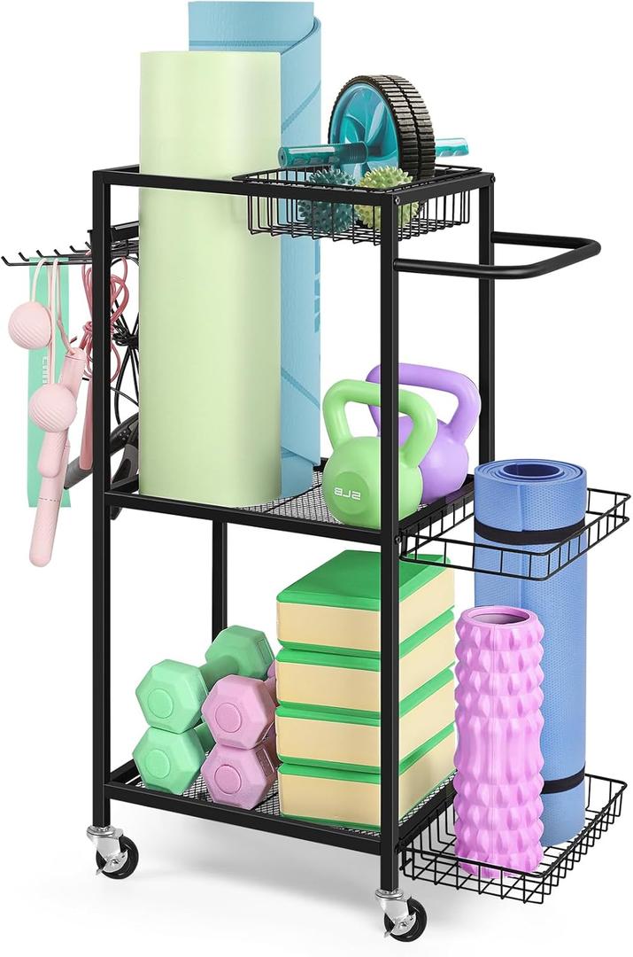 LIANTRAL Home Gym Storage Rack Weight Rack, Gym Equipment Storage Rack for Yoga Mat Yoga Ball Dumbbells Kettlebells Foam Roller Yoga Strap and Rope Skipping Workout Equipment Organizer (Black)