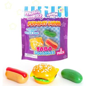 Yummy Mini Taba Squishies - Squish, Squeeze, Great for Stress Relief - Sensory / Fidget Play Food Squishy Toys for Kids and Adults, 3 Pack, 1.5"