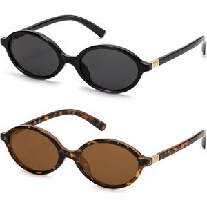 ViewJoy Retro Oval Sunglasses for Women Vintage 90s Y2K Trendy Designer Sun Glasses (Black+tortoise)