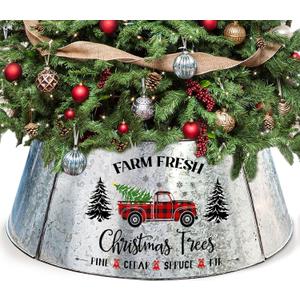 Christmas Tree Collar 29 Inch Diameter Base, Large Metal Tree Collar for Pencil Tree, Christmas Truck Decorations (Silver)