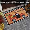 Welcome Fall Truck Door Mat 30x17 Inch, Vintage Fall Truck Decor for Covered Outdoor Area, Pumpkin Truck Decor, Vintage Coir Welcome Mat