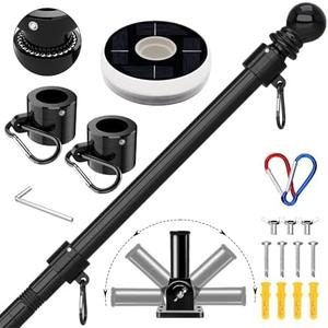 ZMTECH Flag Poles for Outside House Residential or Commerical, 1 Inch Tangle Free Flag Pole Kit for American Flag (Black-Light, 7FT)