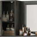 Medicine Wall Cabinet with Mirror, Bathroom Mirror with Storage, Medicine Cabinet Mirror, Wall Mounted Home Storage, Adjustable Shelf, for Laundry Room, Bedroom, Camper, Hallway, Smoky Oak