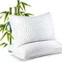 Shredded Memory Foam Pillows 2 Pack, Rayon Derived from Bamboo Pillow Queen Size Set of 2, Cooling Gel Pillows for Sleeping, Adjustable Pillow for Side Stomach and Back Sleepers with Washable Cover