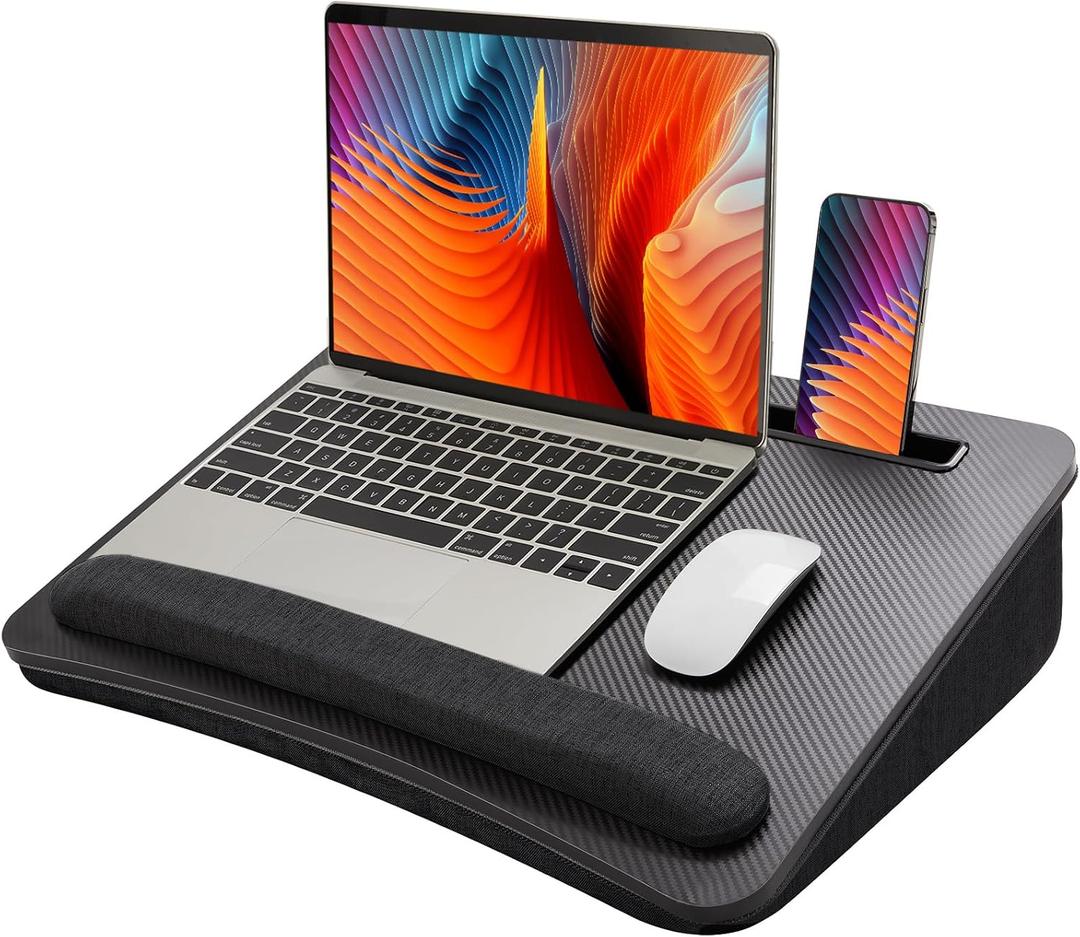 HUANUO Laptop Lap Desk - Portable Lap Desk with Pillow Cushion, Fits up to 17 inch Laptop, with Anti-Slip Strip & Storage Function for Home Office Students Use as Computer Laptop Stand- Black