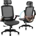 GABRYLLY Ergonomic Office Chair, High Back Home Desk Chair with Headrest, Flip-Up Arms, 90-120 Tilt Lock and Wide Cushion, Big and Tall Mesh Chairs for Man Woman, Black Task Chair(Dark Woodgrain)
