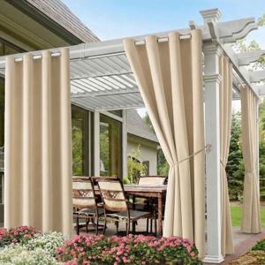 Waterproof Outdoor Curtain W52 x L84 - Grommet Top Sunlight Blocking Window Treatment Drapes Blackout Curtains for Home Bedroom Living Room Patio Porch Pergola Cabana Gazebo (Beige, 2 Panels)