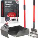 Pawler Pooper Scooper for Large Dogs, Small Dogs and Horses, Metal Poop Scooper Set with Long Handle Rake, Spade and Tray for Yard, Grass, Dirt or Gravel, Heavy Duty Aluminum Poop Picker Upper