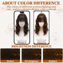 DZFAYESM Hair Topper with Bangs 16 Inch Medium Brown with Highlights Synthetic Wavy Hair Toppers for Women 6.5"x6.5" Big Base Invisible Wiglets Hairpieces for Women Daily Wear
