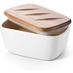 DOWAN 6.5" Large Butter Dish - Ceramic Butter Dish with Lid for Countertop - White Butter Keeper Holds Up to 3 Sticks - Butter Holder and Container with High-Quality Silicone Sealing