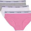 Calvin Klein Girls' Modern Cotton Bikini Panty (Small, 3 Pack - Sachet Pink, Classic White, Heather Grey)