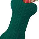 Malier Dog Christmas Stocking, Knit White Christmas Stocking for Dogs, Bone Shape Dog Stocking Christmas Large Pet Stockings Hanging Dog Christmas Stocking for Dogs Cats Pets (Green)