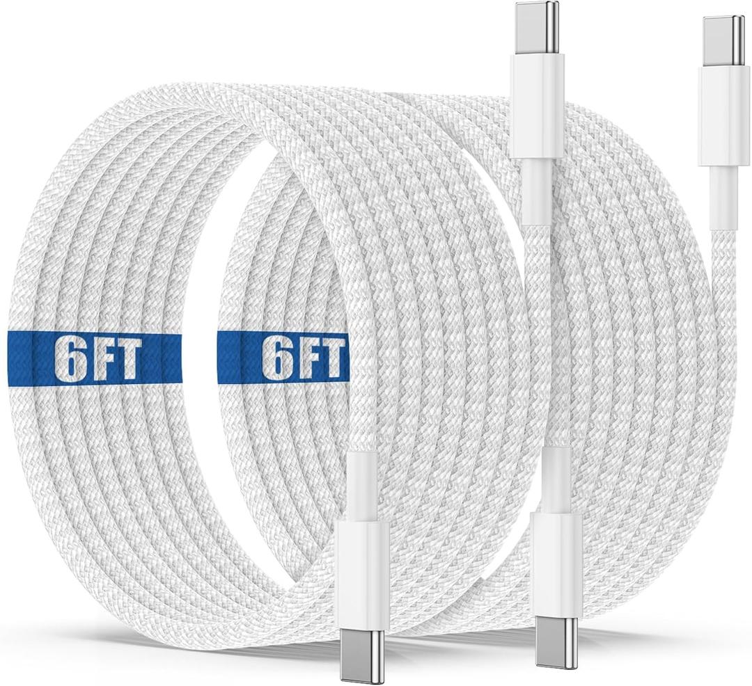 USB C to C Charging Cable 6ft, 60W Fast Type C to C Charger Cord Long for Apple iPhone 16/16 Pro Max/15 Plus/15 Pro Max, MacBook Pro 2021/2020/2019/2018, iPad 12.9/11 inch/Mini/Air 5/4,Samsung Galaxy (Grey)