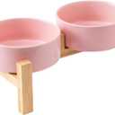 Elevated Ceramic Dog Bowl Set - Raised Dog Bowls with Non Slip Bamboo Stand, Food and Water Bowl Set for Kitty, Cats and Toy Breed Dogs, Pet Bowls, Weighted Dogs Dishes (5.1'', 2*16OZ, Pink)