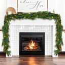 Flysich 9FT Pine Garland with Lights, Norfolk Soft Artificial Greenery Garland for Mantle Fireplace Wall Home Holiday Table Centerpiece Staircase Indoor Outdoor Decor on Christmas Holiday Party