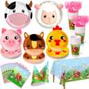 Farm Animal Party Plates Set, Serve 24 Cute Animal Shaped Disposable Party Plates and Napkins, Cups, Tablecloth, Forks, Hats, Party Supplies for Kids Birthday Decorations, Baby Shower