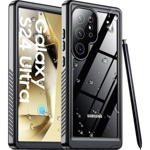 2025 New for Samsung Galaxy S24 Ultra Case Waterproof, [Built-in Camera & Screen Protector][Military Grade Shockproof][IP68 Underwater][Dustproof][Dropproof] Full Body Phone Case for S24 Ultra 6.8" (Black/Clear)