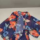 Women's Floral Print Puff Sleeve Kimono Cardigan Loose Cover Up Casual Blouse Tops (Large, Oil Ink Blue)