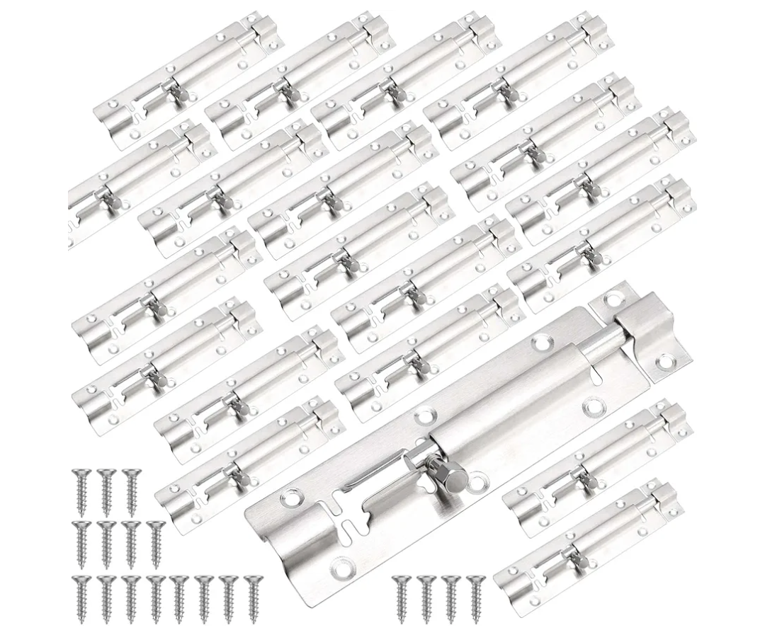 SINJEUN 30 Pack 5 Inch Barrel Bolt, Stainless Steel Slide Lock, Thickened Door Latch Slide Latch Lock with 160 Mounting Screws, Sliding Latch Hardware for Door Locking, Silver