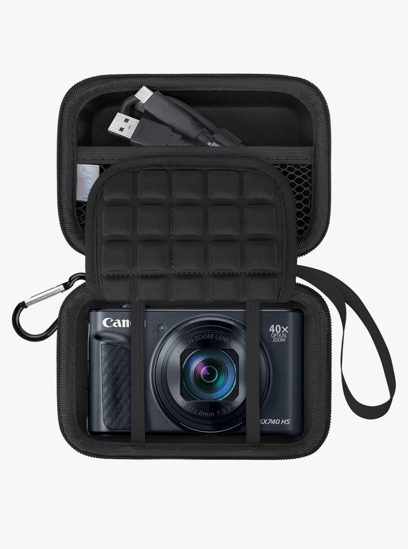 Lacdo Camera Carrying Case for Canon PowerShot SX740 / SX730 / SX720 / SX620 Digital Camera Protective Storage Trave Bag, Mesh Bag Fits Batteries, Cable, Memory Card, Card Reader, Black+Black