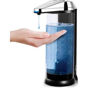 Secura 17oz Automatic Liquid Soap Dispenser, Touchless Battery Operated Hand Soap Dispenser with Adjustable Soap Dispensing Volume Control Dial, Personal Care Dispenser for Household Use (Chrome) (500ml)