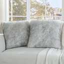 FUTEI Black White Decorative Throw Pillow Covers 26x26 Inch Set of 2,Soft Fluffy Faux Fox Fur Textured Euro Pillow Shams,Modern Home Decor for Couch Living Room
