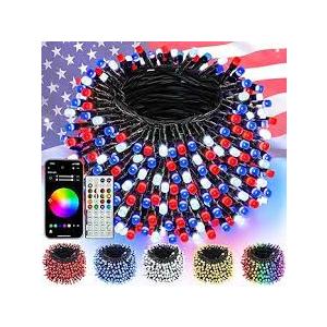 4th of July 95FT 240LED Red White and Blue String Lights, Extra-Long Connectable Led Twinkle Lights Waterproof with 8 Modes Memory, Independence Day Decoration