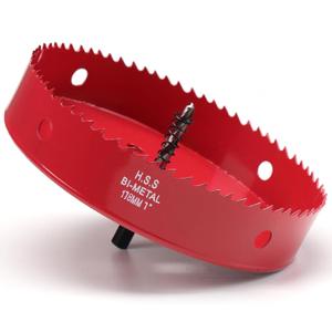 Hole Saw 7 Inch, 32 mm Cutting Depth HSS Bi-Metal Hole Saw for Cutting Wood, Plastic, Drywall, Plasterboard and Soft Metal Sheet, Red