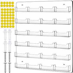 TURSTIN Business Card Holder Wall Mount Clear Sticker Display Marketing Holder Acrylic Business Card Stand Multi Pocket Rack Organizer Space Saver for Home Office (24 Pockets)