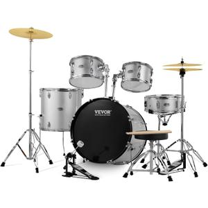 VEVOR Adult Set 22 inches Complete Full Size Drum Kit (SH-003-SY) (Silver)
