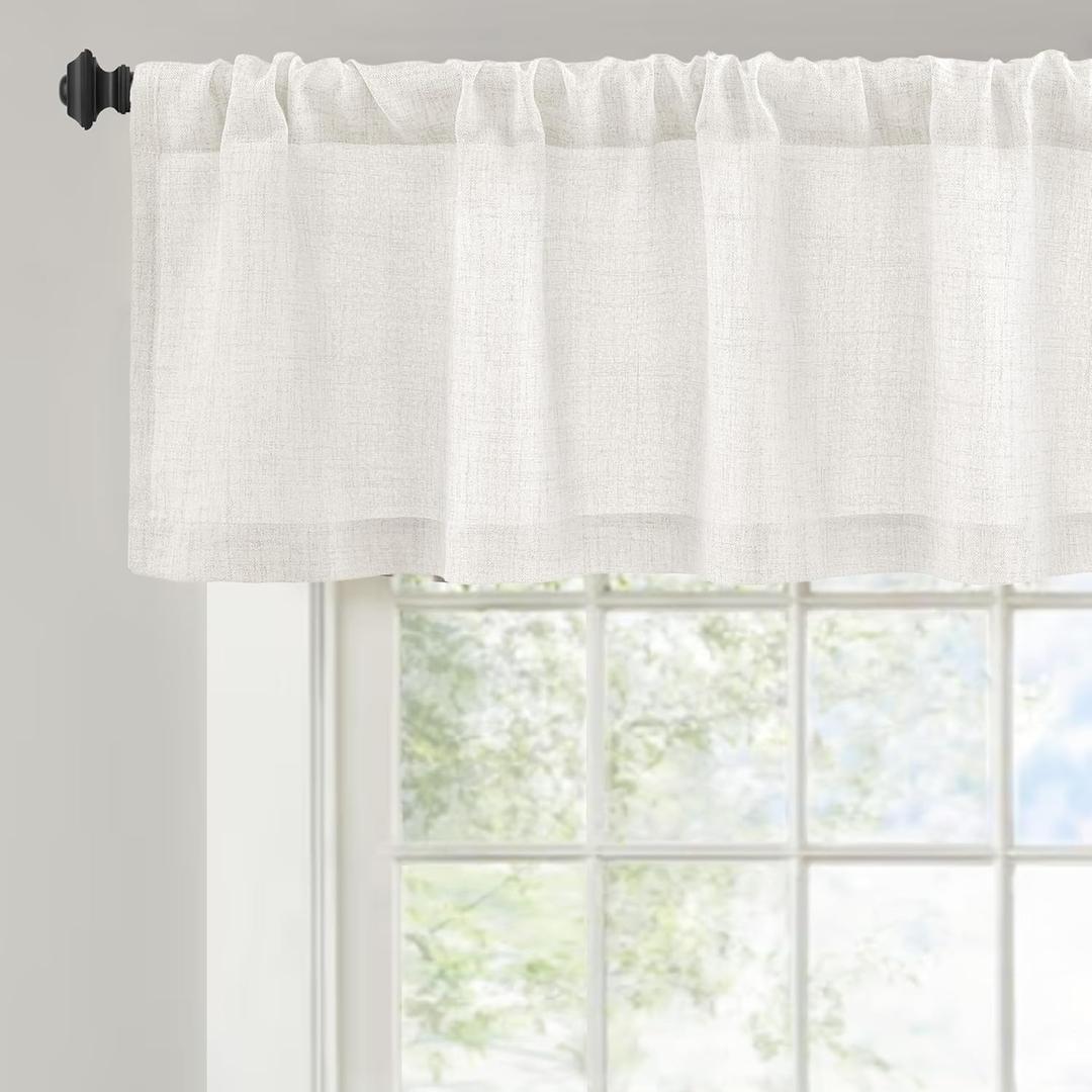 DriftAway Linen Textured Curtain Valances for Windows Light Filtering 3 Inch Rod Pocket Farmhouse Country Rustic Kitchen Valances for Bedroom Living Room Bathroom 14 inch Length Ivory White