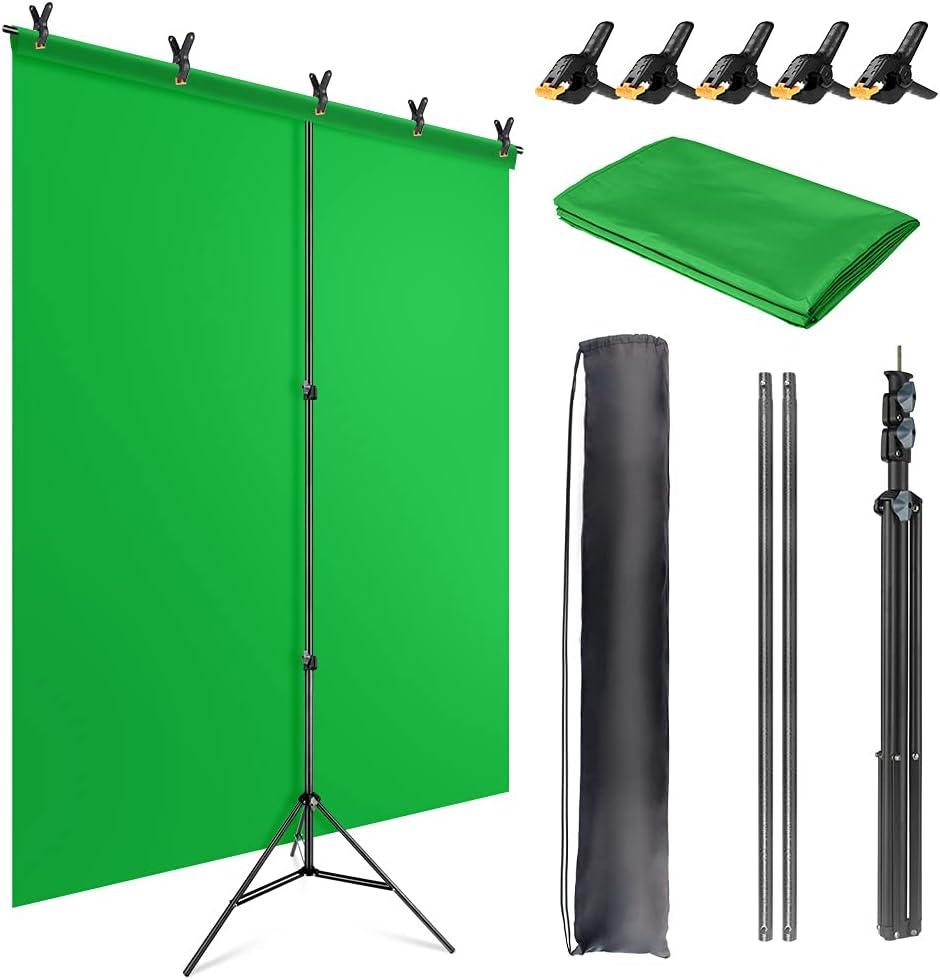 Green Screen Backdrop Kit with Stand, 5X6.5ft Portable Green Screen Backdrop with Stand kit, GreenScreen Background with Stand Carrying Bag Clamp for Streaming Video Zoom (5 x 6.5 Ft)